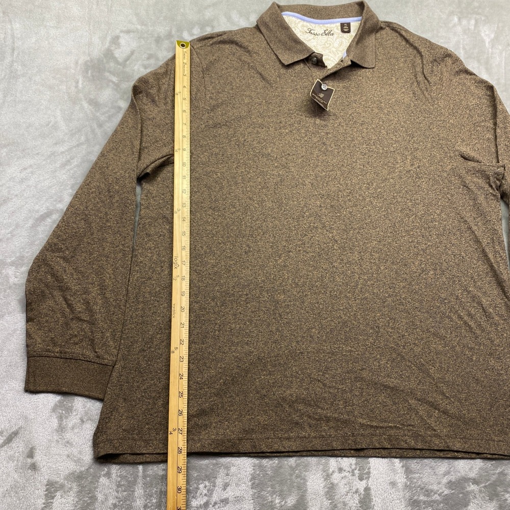 Tasso Elba‎ Long Sleeve Signature Polo Shirt Mens XL Brown Marl 100% Cotton NWT - Picture 2 of 10